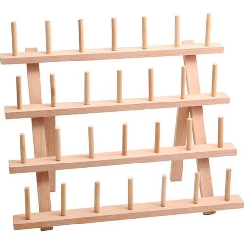 Portable 28 Spools Wooden Stand Thread Holder for Embroidery Quilting Sewing Supplies, Thread Rack for Organization