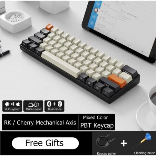New 61 Key RK61 Pro Mini Bluetooth Wireless/USB Wired Dual-Mode Mechanical Keyboard Monochrome RGB Backlit RK/Cherry MX Switch