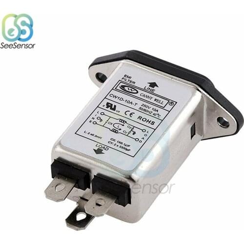 IEC Socket Panel Mount Power Line Power EMI RFI Filter AC 115V-250V 10A 50/60Hz CW1D-10A-T Suppressor Power Line Noise Filter