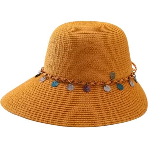 Straw hat beach sunscreen color shell sequins trend fishermans basin hat foldable sun hat straw woven sandal hat ladies