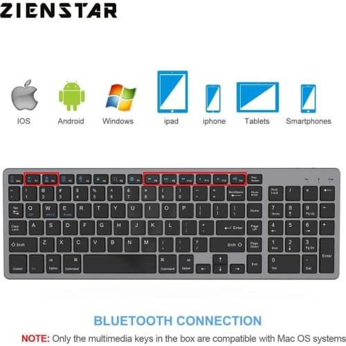 Zienstar Standard Full-Size Wireless Bluetooth Keyboard for Ipad MACBOOK LAPTOP Computer and Android Tablet Rechargeable Battery