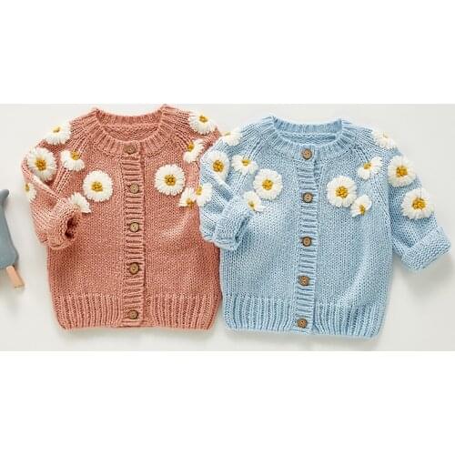 Baby Girl Sweater 0-2Year Autumn Long Sleeve Clothes for Newborns Floral Cotton Girl Knit Cardigan Kids Cute Coat for Babies