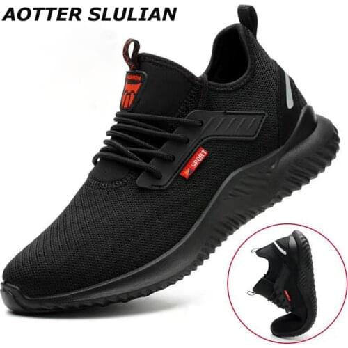 Summer Steel Toe Work Shoes Men Puncture Proof Safety Shoes Light Industrial Casual Shoes Trend Male Outdoor Black Sports Shoes
