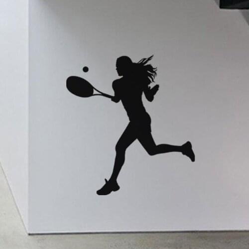 Perfect Quality Vinyl Stickers Running Female Tennis Player Wall Decal For Kids Room Sport Girls Bedroom Removable Decor ZA231