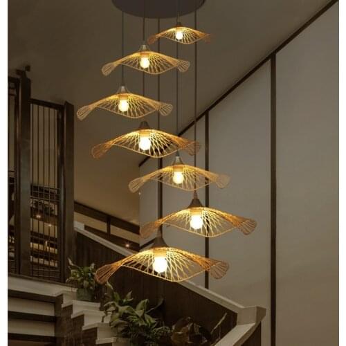 Vintage Bamboo Pendant Lights Creative Art Straw Hat Pendant Lamp Restaurant Clothing Store Flying Saucer Suspension Luminaire