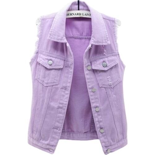 Purple Sleeveless Jeans Jacket Women Summer Fashion Single-breasted Denim Vest Coat Vintage Matching Jean Vests Indie Waistcoat
