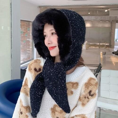 2021 New Womens Winter Hat and Scarf Imitation Rabbit Velvet Ear Protection Warm Cute Outdoor Warmth Windproof Plush Hats