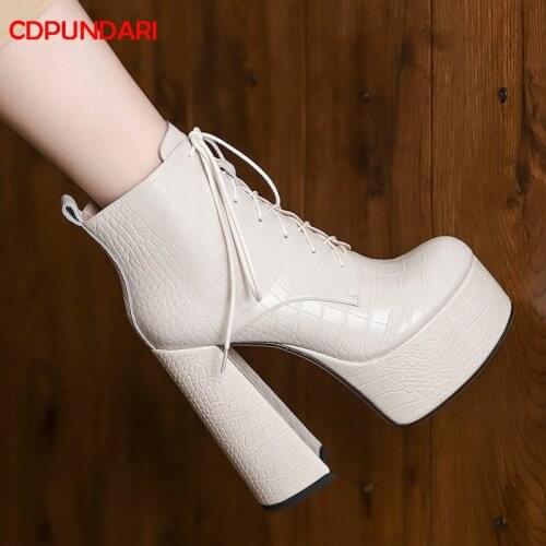 Sexy Genuine Leather Super High Heels Platform Ankle Boots Women Autumn Winter Short Boots Party Shoes Bottes Plateforme Femme