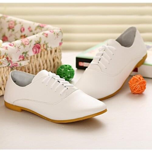 2021 Spring women oxford shoes ballerina flats shoes women genuine leather shoes moccasins lace up loafers white shoes