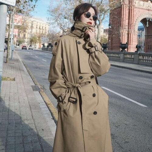 2021 Winter Women Stylish Turtleneck Neck Double Breasted Mid-Length Trench Coat Belt Slim Casual Windbreaker Outwear