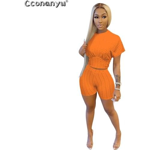 Women Sleeve Shorts Suit Two-piece Set Stretch Pineapple Jacquard Fabric Yoga Short Summer Women Casual Tracksuit Set