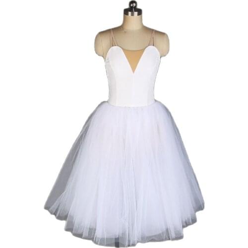 White Camisole Ballet Dance Tutu Velvet Leotard Dress with Layers of Soft Tulle Romantic Tutus Performance Costume 20137
