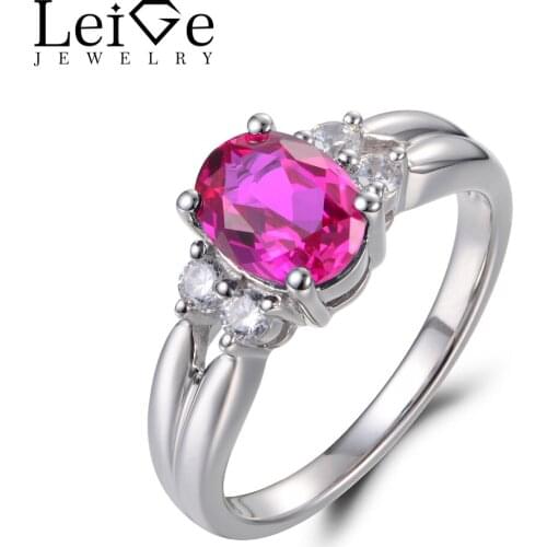 Leige Jewelry Ruby Wedding Rings Oval Cut Red Gemstone Ring July Birthstone 925 Sterling Silver Fashion Fine Jewelry for Women