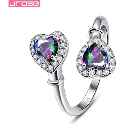 JROSE New Design Fashion Double Heart Silver Rings for Women Zircon Austrian Crystal Wedding Engagement Exquisite Jewelry