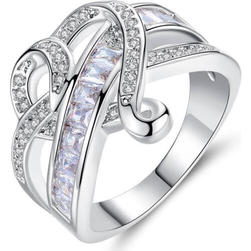 Women Rings Wedding Ring Transparent Cubic Zirconia Ring Silver Color Irregular Shape Classic Design Delicate Girl Decoration