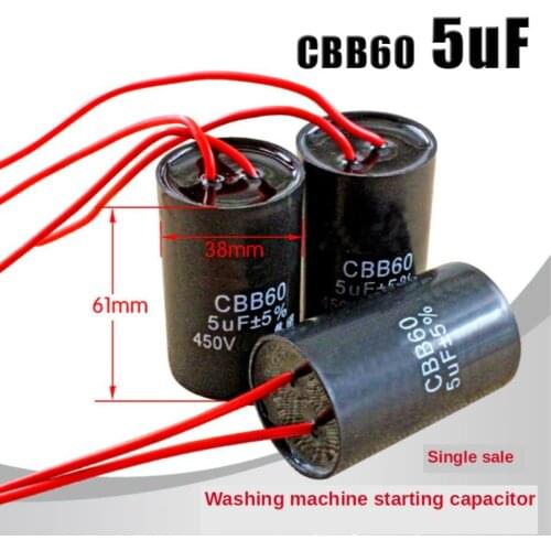 1pcs 5UF washing machine capacitor dehydration spin-drying motor start capacitor water pump capacitor CBB60 CD60 450V