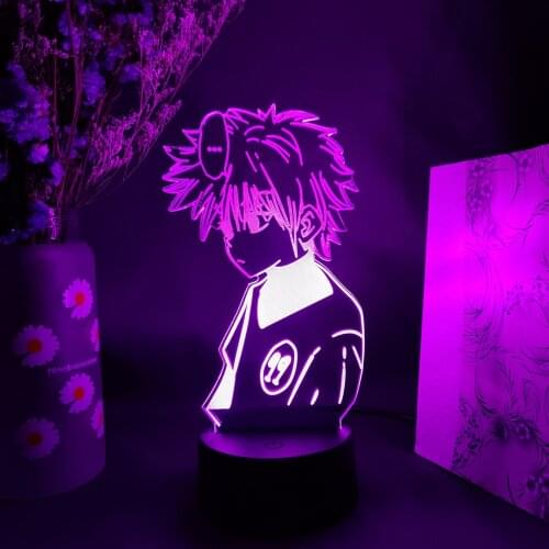 Killua from HxH Japanese Anime Figure Laser Engraved Silhouettes Upward Lighting Acrylic 3D Illusion Night Lamp LED Sensor Light