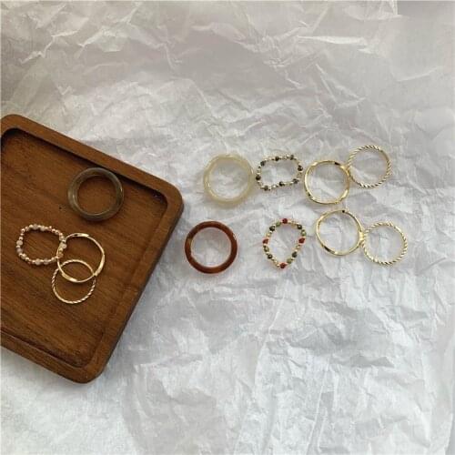 4pcs New Lovely Summer Korean Colorful Resin Transparent Beads Flowers Beaded Rings for Women Party Vacation Retro Jewelry Gifts