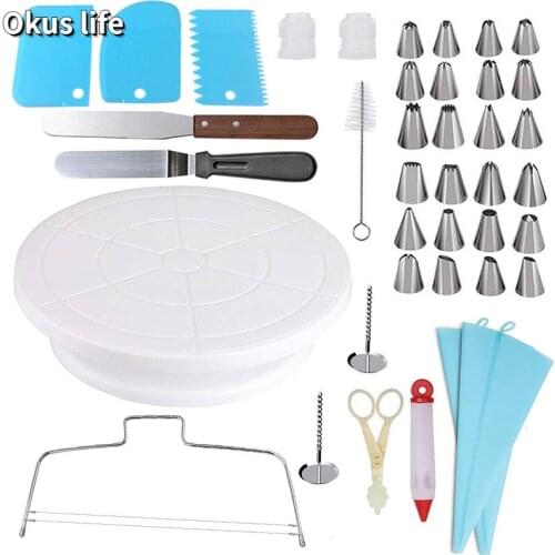 New 40pcs Cake Turntable Mounting Turntable Set Spatula Flower Mouth Cream Bag Kitchen Baking Tool Birthday Cake Cake Decor