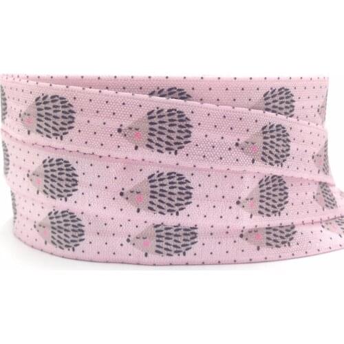 5Yards 16mm Hedgehog print pink fold over elastic Handmade Accessories DIY Hair tie Headband supplier