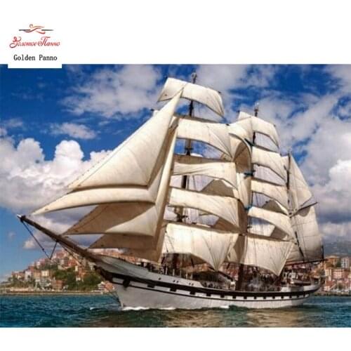 GOLDEN PANNO Diamond Painting Full Square 5D Diy Daimond Embroidery Diamant Mosaic Sale Displasy Broderie Diamant sailboat 03