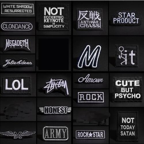 Punk Black&White Words Clothes Patch Iron On Heart Love Letter Embroideried Stickers for Clothing Jacket DIY Badge Appliques