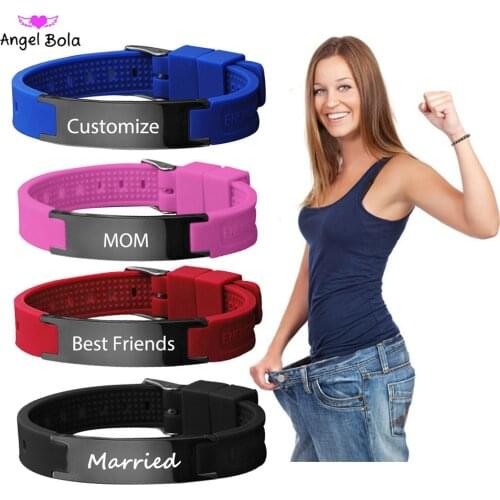 Colorful Tone Silicone Mens ID Bracelets Free Engraving Laser Name Date Customize Gift Magnetic Health Weight Loss Bracelet