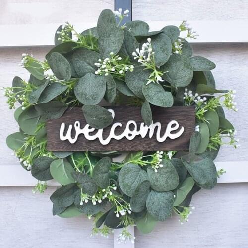Wooden Welcome Sign Hanging Wreath for Front Door Decorative Christmas, Restaurant, Home Porch, Outdoor Indoor Ornament