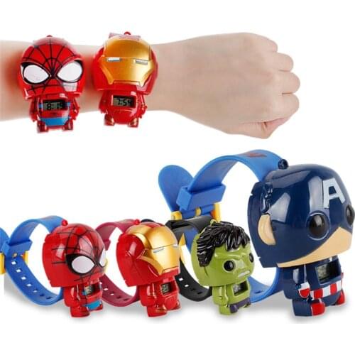 Disney Avengers Electronic Watches Toys Spider Man Hulk Captain America Action Figure Dolls Deformation Watch Kids Gift
