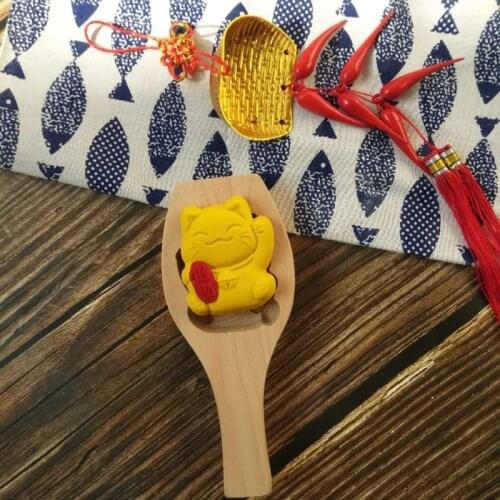 634E Mooncake Mold Chinese Traditional Mid-autumn Festival Moon Cake Mould Cat Shape Wooden Handmade Baking Tool