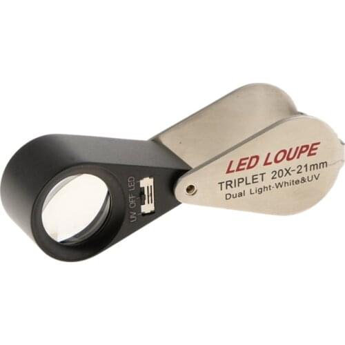 GTBL 20X 21Mm Led Loupe Jeweler Magnifier Foldaway, Achromatic Triplet Lens With Loop Uv Led Lights Magnifying Gem Optical Tool