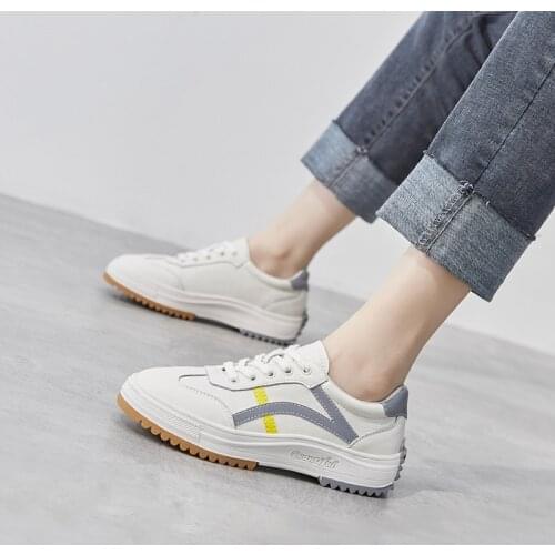 2021 Women Casual Sneakers White Vulcanized Shoes Genuine Leather Summer Flat Shoe Ladies Lace up