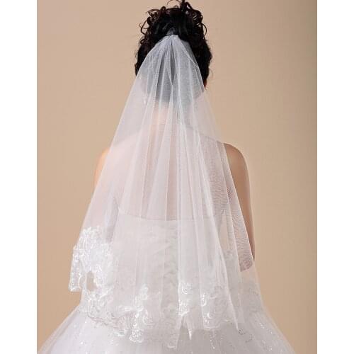 Beautiful Short Wedding Veils with Lace Applique White Ivory One Layer Lace Bridal Veils Wedding Accessories