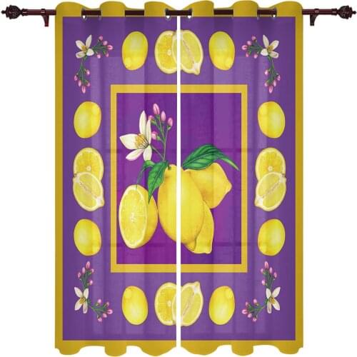 Lemon Border Purple Texture Window Curtains Kids Room Living Room Curtain Panels Valance Curtains for Kitchen