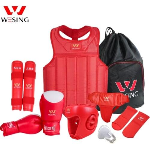 Wesing 8 Pieces Set Martial Arts Gear Boxing Gloves, Helmet, Shin Guards Wushu Sanda Protectors Competition Equipments