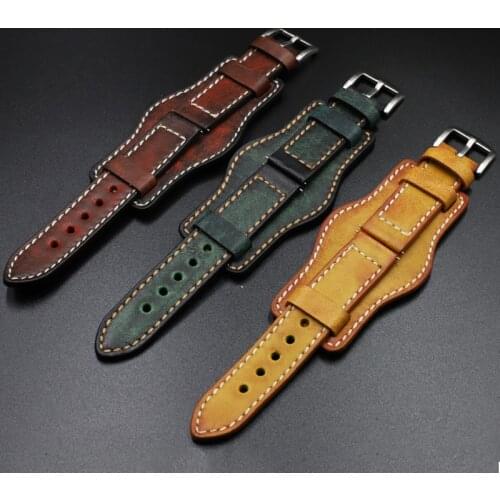 Onthelevel Vintage Leather Watch Strap 22mm 24mm Watch Band Yellow Red With Mat Black Wrist Protection Watchband For Panerai #D