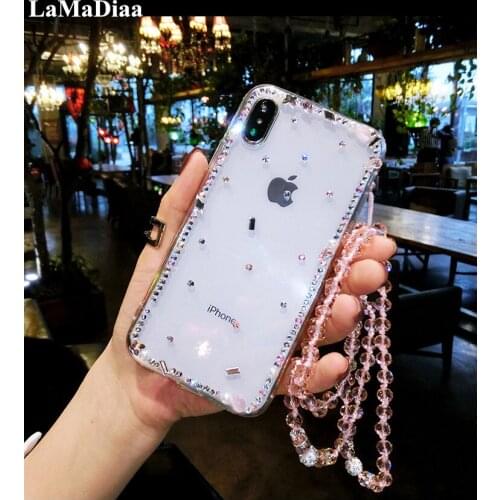 LaMaDiaa Phone Case Bling Diamond For iPhone12 11 Pro MAX 5s SE 6 7 8 Plus For iphoneX XR Xs Max Phone Transparent Crystal Cover