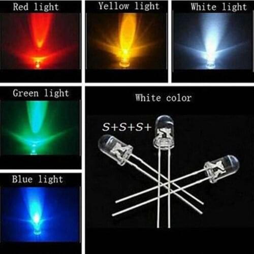 50pcs F5 5mm LED Lamp beads Diode Red Green Yellow White Blue Pink Purple Fog DIY Light Emitting Diode Round Head Foot Len 17MM