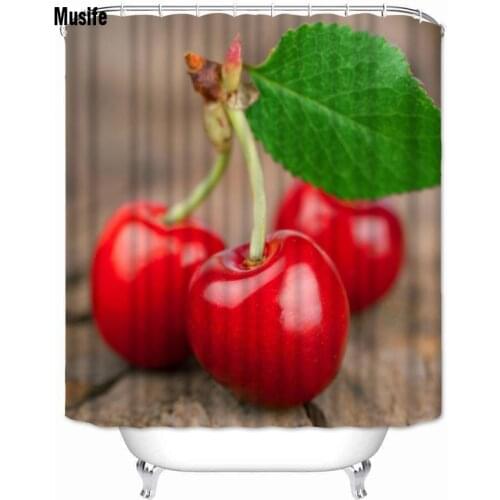 Musife Custom High Quality Cherry Fruit Shower Curtain Waterproof Bathroom Polyester Fabric Bathroom Curtain