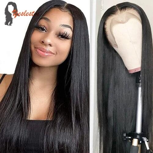 Yeslestm 4x4x1 Straight Lace Front Wigs Human Hair 180% Density Pre Plucked Human Hair Wigs With Baby Hair Brazilian For Women