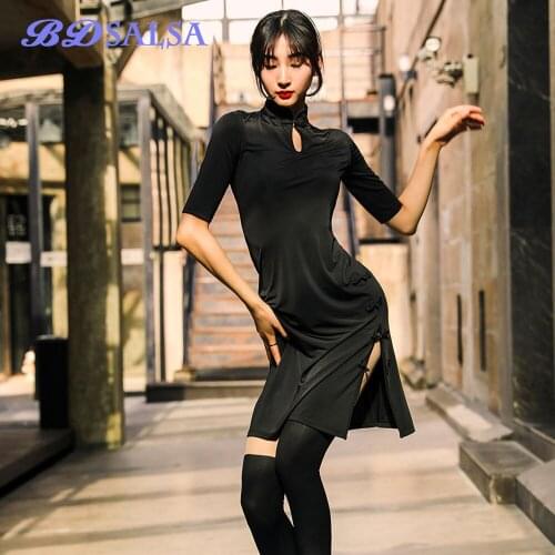 Latin Dance Practice Clothes Female Adult 2020 The New Dress Sexy Profession Cheongsam Skirt ZD92 Precisely Suit Black Spot Hot