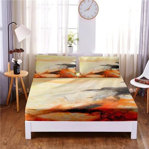 Sunset Glow Digital Printed 3pc Polyester Fitted Sheet Mattress Cover Four Corners with Elastic Band Bed Sheet Pillowcases