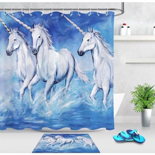 Unicorn Shower Curtains Watercolor Design Decoration Waterproof Polyester Fabric Bath Curtain Screens Bathroom Floor Door Mat