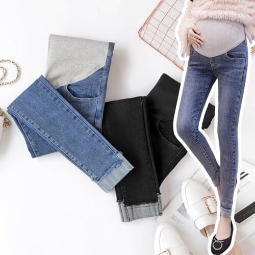 Women Trousers Stretch Pregnancy Belly Leggings Wear Elastic Waist Pants Abdominal Pants Maternity Jeans For Pregnant