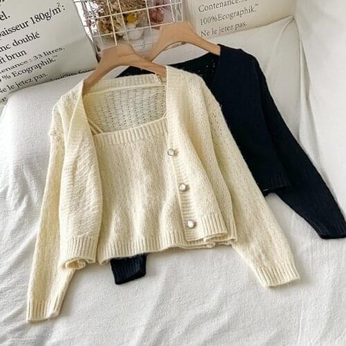 2021 Autumn Knitted Y2k Cardigan 2 Piece Set Women Korean Fashion Solid Sweater Coat Long Sleeve Elegant Casual Jacket Female