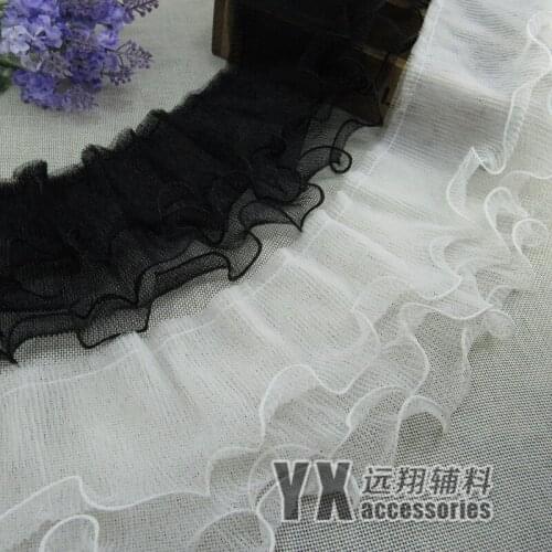 13cm Wide Black White Tape Ribbon Ruffle Elastic Lace Pleated Trim Flower Collar 3 Meters DIY Sewing Garment Skirt Accessories
