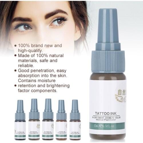 5 Colors New Safe Natural Tattoo Pigment Pure Organic Microblading Tattoo Ink Color For Makeup Beauty Tool Supplies 15ML/Bottle