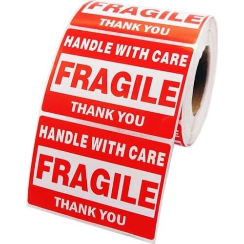 500 Pcs Thank You Stickers Roll 76x51 Mm Red Fragile Stickers Handle with Care Warning Shipping Labels Stickers Packing/Shipping
