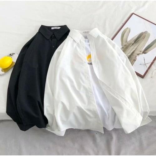 White shirt mens long-sleeved shirt Korean version of the trend of loose and handsome solid color wild casual jacket men tide b