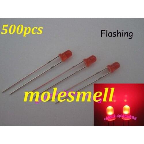 Free shipping 500pcs 3mm Red Diffused Round Self Flash Flashing LED Blink Bright Leds Light 3mm red lens flashing led